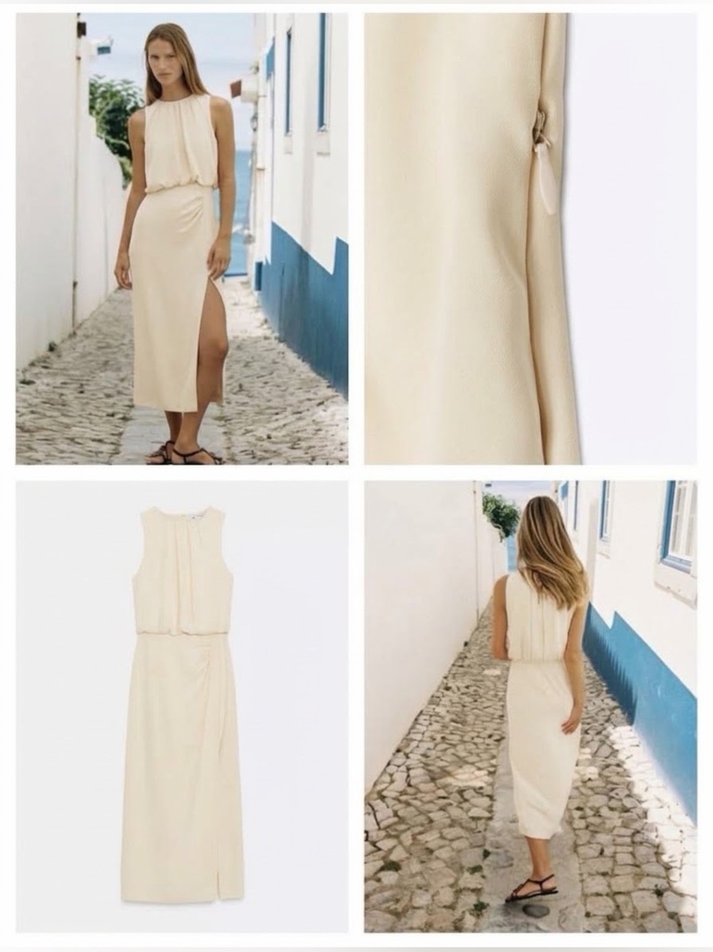Zara Cream Sleeveless Midi Dress with Side Slit